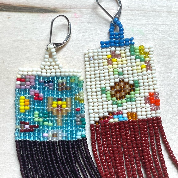 karly in the sky Jewelry - HANDMADE GLASS EARRINGS | Kith One of a Kind Handwoven Bead Earrings in Coast